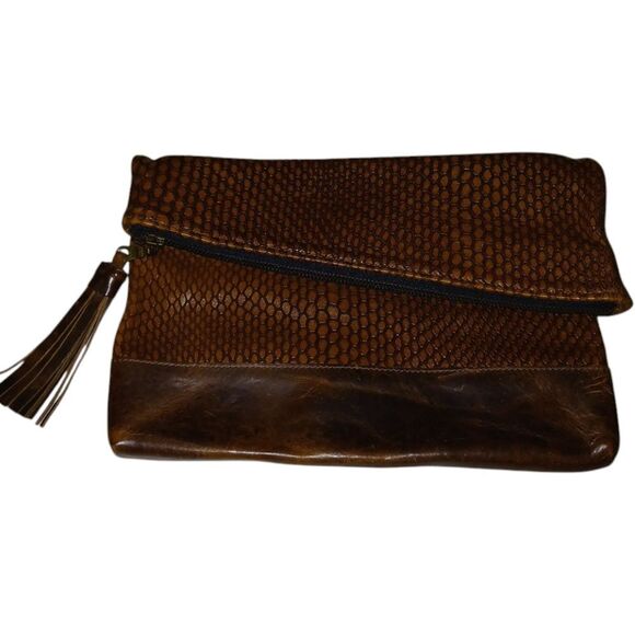 Brave 1992 Leather Envelope Clutch Fold OVER Style Leather TASSEL - Picture 2 of 8